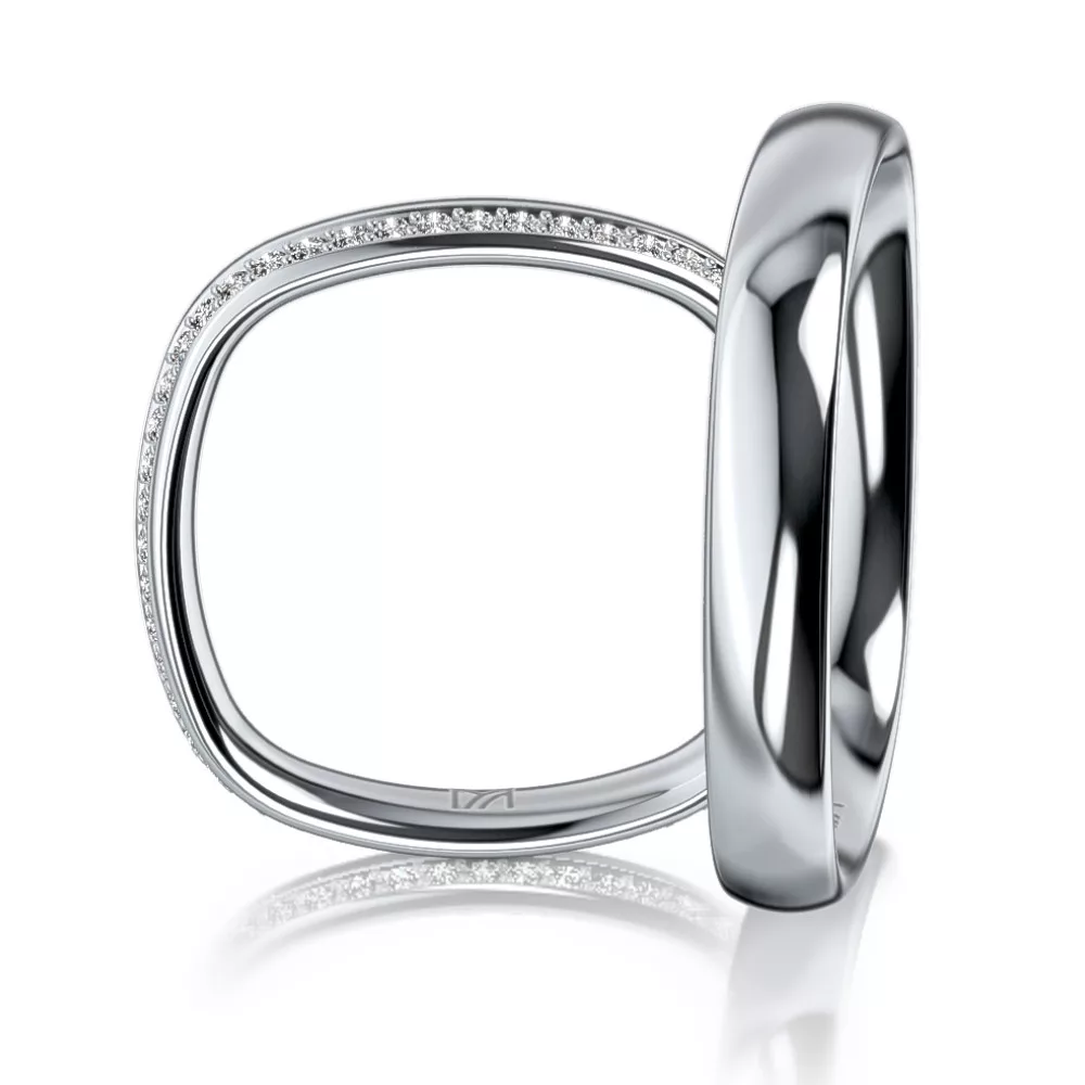 Modern Platinum Wedding Ring with Diamonds MEISTER