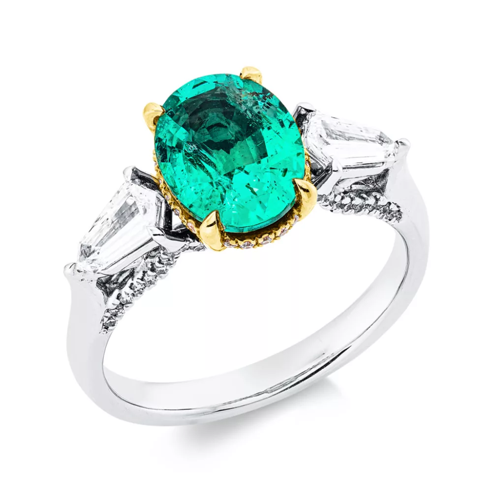 Whitegold / Yellowgold Emerald Ring