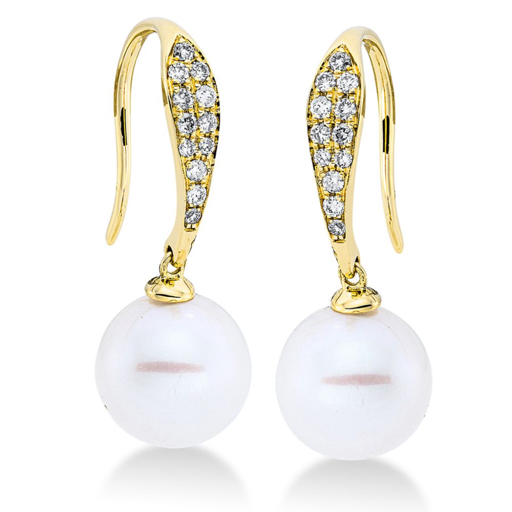 Sárga arany Gyémánt és gyöngy Fülbevaló